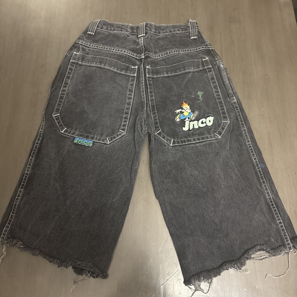 Vtg 90s JNCO Jeans Shorts Flame Head Baggy  Hiphop Grunge USA Size 14 24 Skater